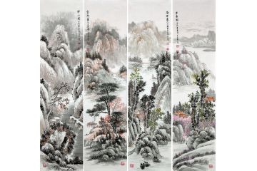 四条屏山水 名家王立全最新山水作品《春夏秋冬》