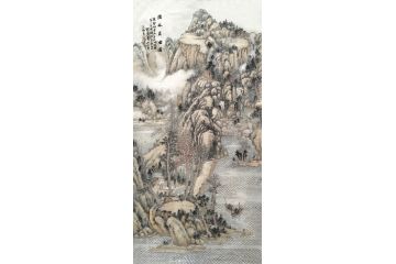 美协画家余静四尺竖幅作品《幽林晨曲图》