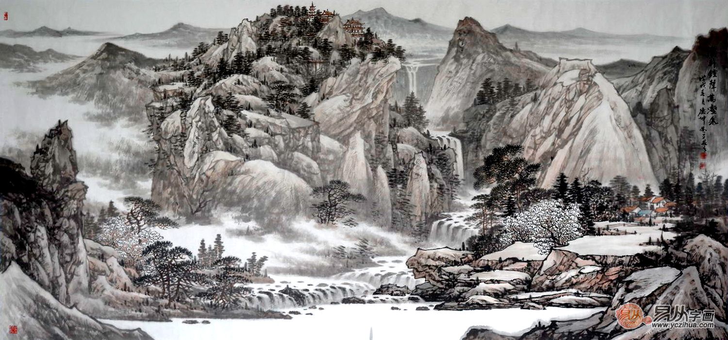 林德坤新品六尺横幅写意国画《云外钟声万壑泉》