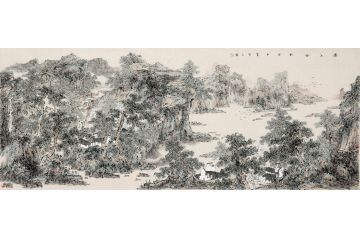 中美协会员韦智文山水画作品《溪江风韵图》
