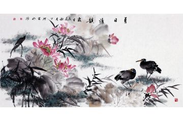 丁珂最新四尺横幅写意荷花《夏日清韵》