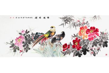 实力派画家丁珂牡丹锦鸡图《锦绣前程》