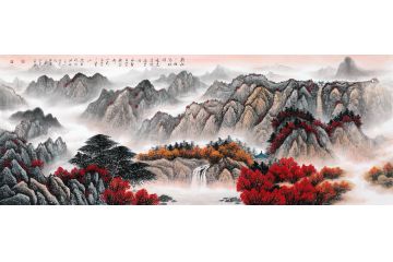 薛大庸山水画新品《新秋一雨洗林开 晚色清澄满望间》