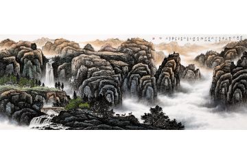 薛大庸新品六尺横幅山水画《春晚山庄率题二首》