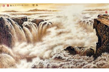 胡爱民四尺横幅国画山水画作品《龙啸》