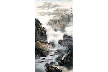胡爱民最新六尺竖幅山水画《青山碧水》