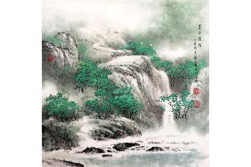 实力派山水画家胡爱民斗方作品《夏日揽胜》