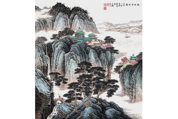 2019最新斗方画 许吉尔手绘山水画《福地仙境图》