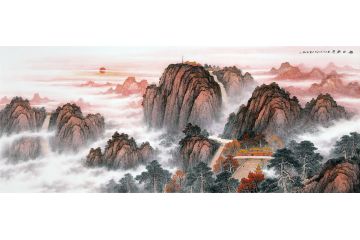国画泰山图 王宁手绘五岳独尊山水画《旭日东升》