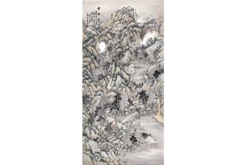 中美协画家余静新品构图山水画《云影连江图》