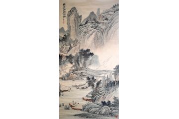 林德坤新品创作仿古山水《燕文贵红相待渡图》