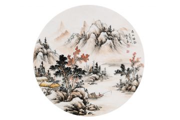 室内装饰画 张利新品仿古小品斗方画《秋山独钓》