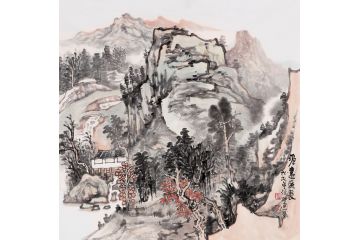 大胡子画家徐坤连斗方山水画作品《源远流长》
