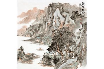 徐坤连最新力作斗方山水画作品《观江醉吟图》