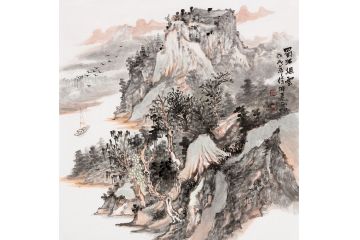 室内壁画 徐坤连新品力作斗方画《蜀江烟云》