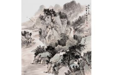壁画小品画 徐坤连新品斗方画作品《山高水长》