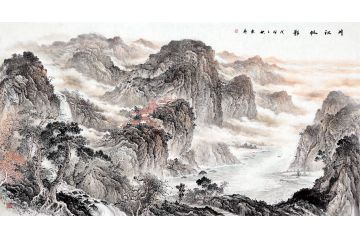 中美协画家赵洪霞新品六尺横幅国画《川江帆影》