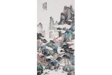 工笔仿古画 易水国画《春映绿野秀 山高白云深》