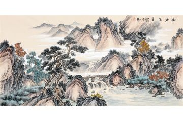易水老师最新四尺横幅仿古山水画作品《幽谷清音》