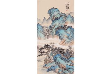 易水老师新品四尺竖幅工笔仿古《山高白云流》