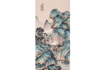 青绿仿古画 易水新品山水画作品《啼鸟云山静》