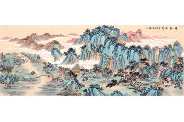工笔仿古画 易水新品青绿山水画作品《晴岚暖翠》
