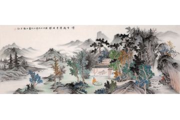 文人装饰画 易水六尺横幅仿古画《浮生偷得半日闲》