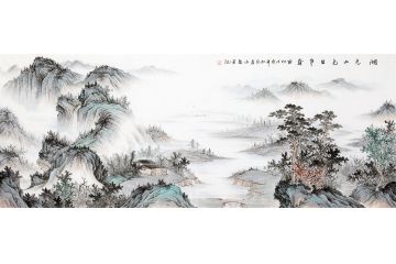 客厅仿古装饰画 易水新品山水画《湖光山色共争春》