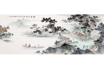 文雅装饰画 易水最新创作仿古山水画《琴韵茶香》
