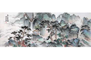 墙壁仿古挂画 易水最新创作山水画《高士对奕图》