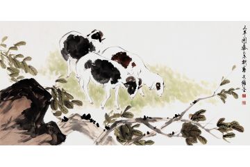 吉祥图 王文强写意动物画《三羊开泰》