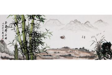 石荣禄最新力作六尺横幅竹子风景画《平安归舟图》
