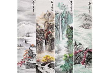 四季条屏装饰画 宋唐新品山水国画《春夏秋冬》