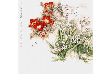 萧红老师新品斗方精品花鸟画《天生丽质凌波仙子》