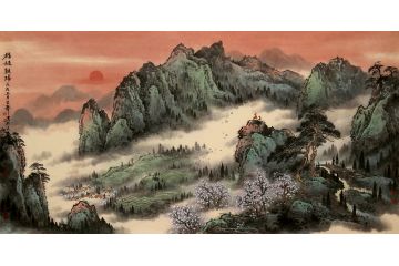 魏宏声新品创作四尺横幅国画作品《福禄朝阳》