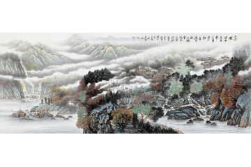 李林宏最新国画《山含嫩绿水拖蓝 桃李阴阴如欲酣》