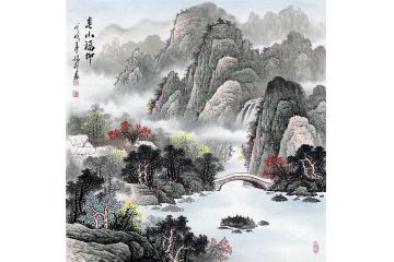 家庭装饰画 张利新品创作斗方小品画《春山福地》