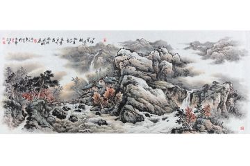 一级美术师高吉良国画作品《小径穿深树 临崖四五家》