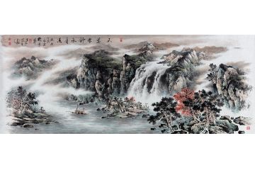 高吉良最新力作山水画新品《天耸云舒水自流》