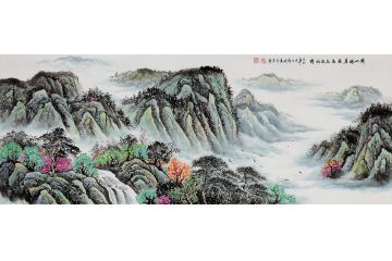 春景山水画 薛波老师新品《群山抱春燕 万花藏西露》