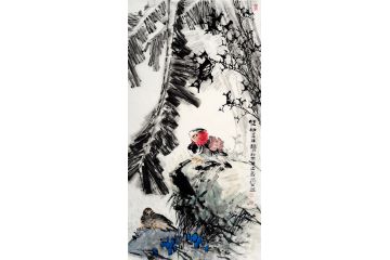 中美协会员王忠义四尺竖幅禽鸟图《双栖》