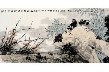 中美协画家王忠义国画花鸟画《双栖清风里》