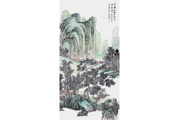 李林宏新品四尺竖幅青绿国画山水画作品《春事》