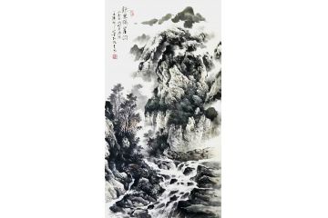 高吉良新品手绘真迹山水画作品《听泉锡崖沟》