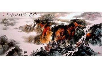 高吉良新品六尺横幅泼彩山水画作品《峨眉虹韵》
