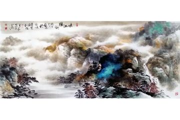泼彩山水画 高吉良新品国画作品《峡江雅韵》