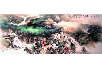 高吉良最新力作泼彩山水画新品《青衣江上》