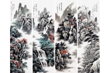 高吉良新品力作山水四条屏国画《春夏秋冬》