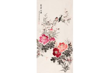 美女画家丁珂四尺竖幅写意牡丹图《富贵白头》