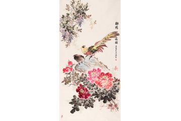 丁珂老师最新四尺竖幅花鸟画作品《锦绣前程》